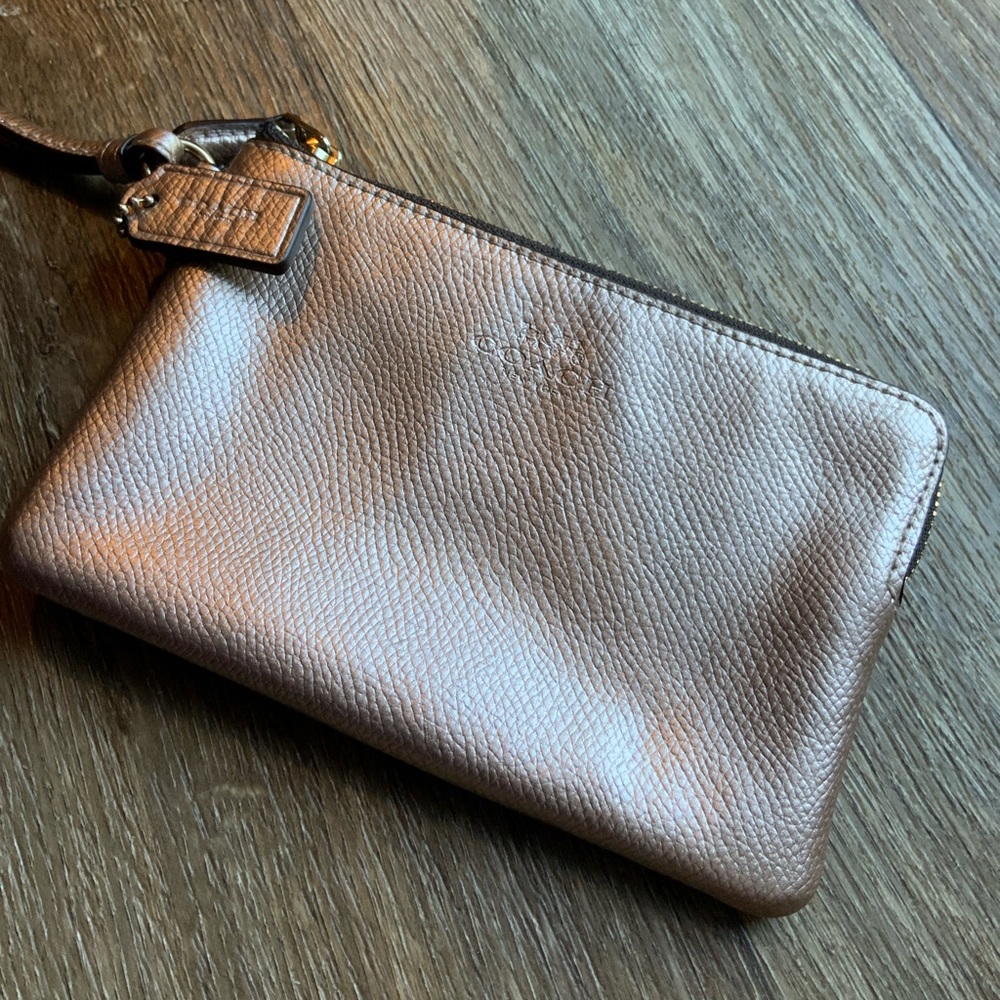 Mini Coach Rose Gold Corner Zip Wristlet